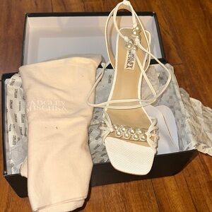 Badgley Mischka Cream Strappy Heels with Pearls